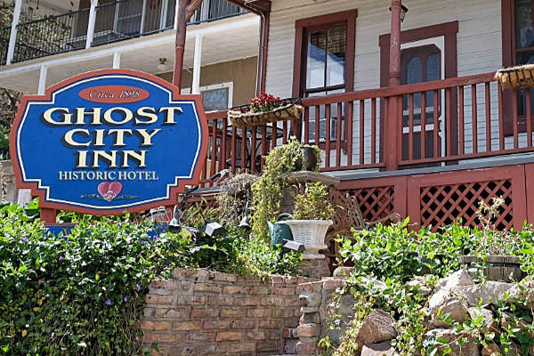 Close up of the Ghost City Inn sign